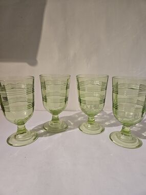 Martha Stewart Everyday Green Stemmed Glass Goblets (4) - Elegant Ribbed Design